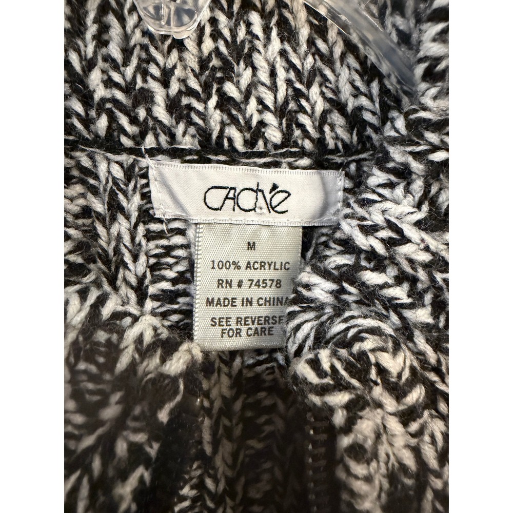 Cache Black White Knit Fringe Vest Sleeveless Turtleneck Zip Front M - Picture 2 of 4